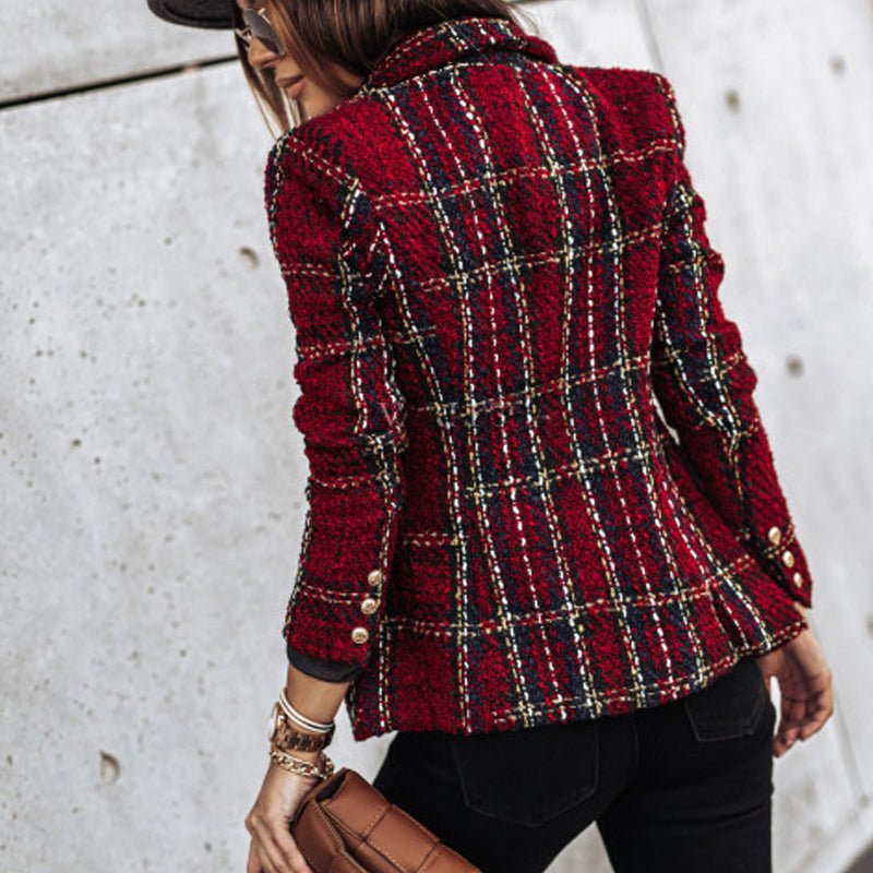 Karierter Button-Down-Blazer Für Damen | Lange Ärmel