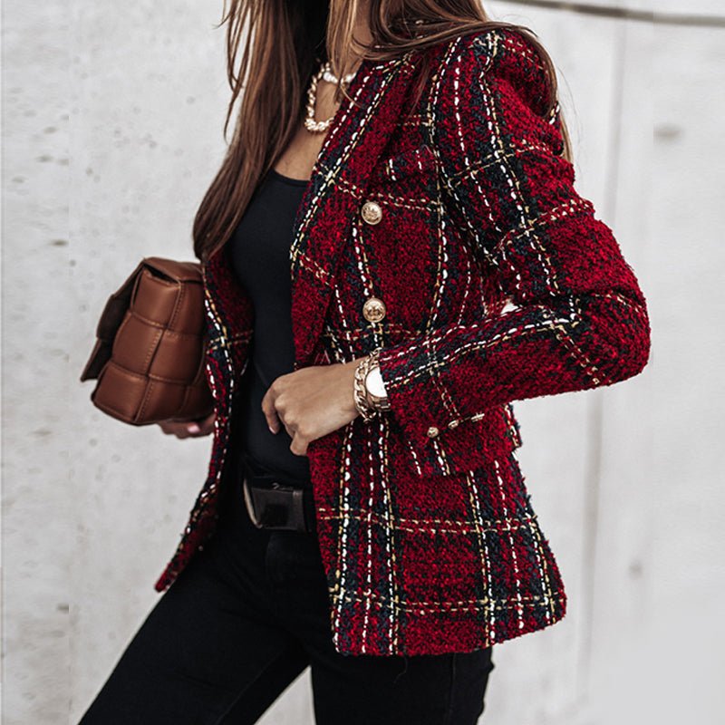 Karierter Button-Down-Blazer Für Damen | Lange Ärmel