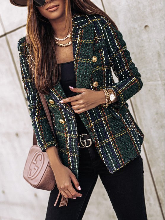 Karierter Button-Down-Blazer Für Damen | Lange Ärmel
