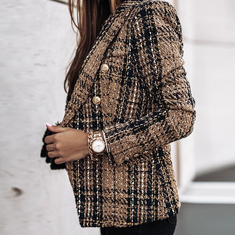 Karierter Button-Down-Blazer Für Damen | Lange Ärmel