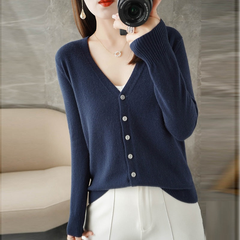 Lässige Strickjacke Mit V-ausschnitt Für Damen | Knopfverschluss