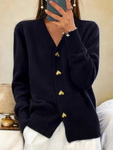 Cardigan Mit V-ausschnitt Für Damen | Mit Herzknöpfen