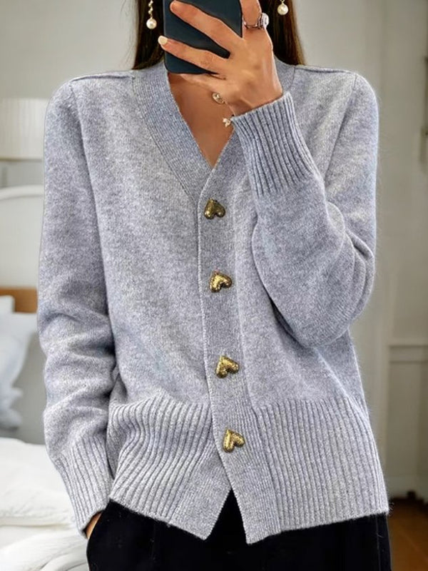 Cardigan Mit V-ausschnitt Für Damen | Mit Herzknöpfen
