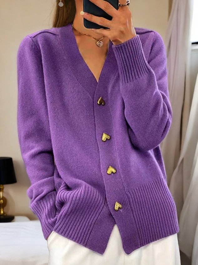 Cardigan Mit V-ausschnitt Für Damen | Mit Herzknöpfen