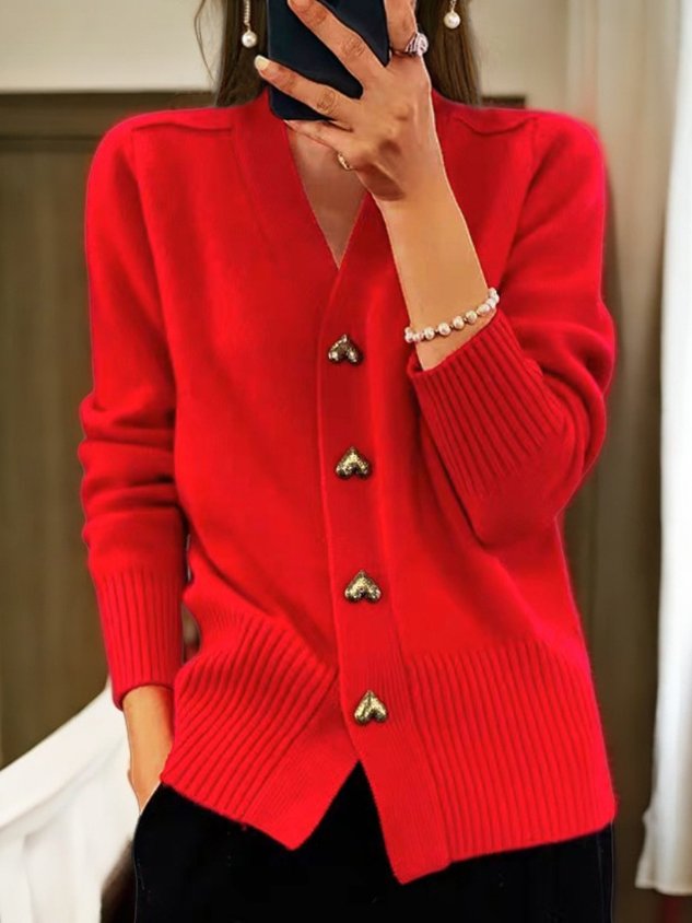 Cardigan Mit V-ausschnitt Für Damen | Mit Herzknöpfen