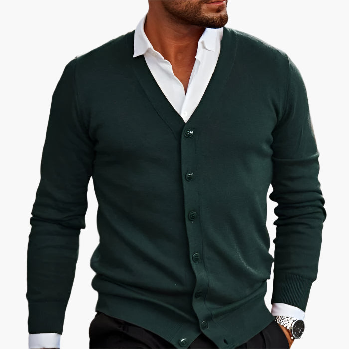 Lässiger Herren-Wintercardigan Mit V-Ausschnitt Und Knöpfen | Lange Ärmel
