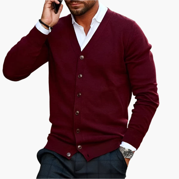 Lässiger Herren-Wintercardigan Mit V-Ausschnitt Und Knöpfen | Lange Ärmel