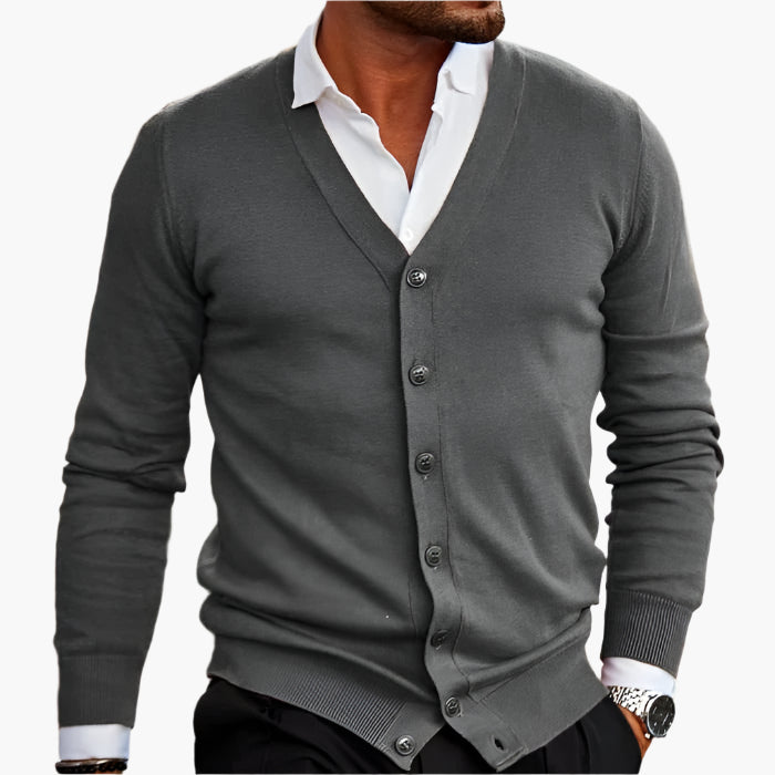 Lässiger Herren-Wintercardigan Mit V-Ausschnitt Und Knöpfen | Lange Ärmel