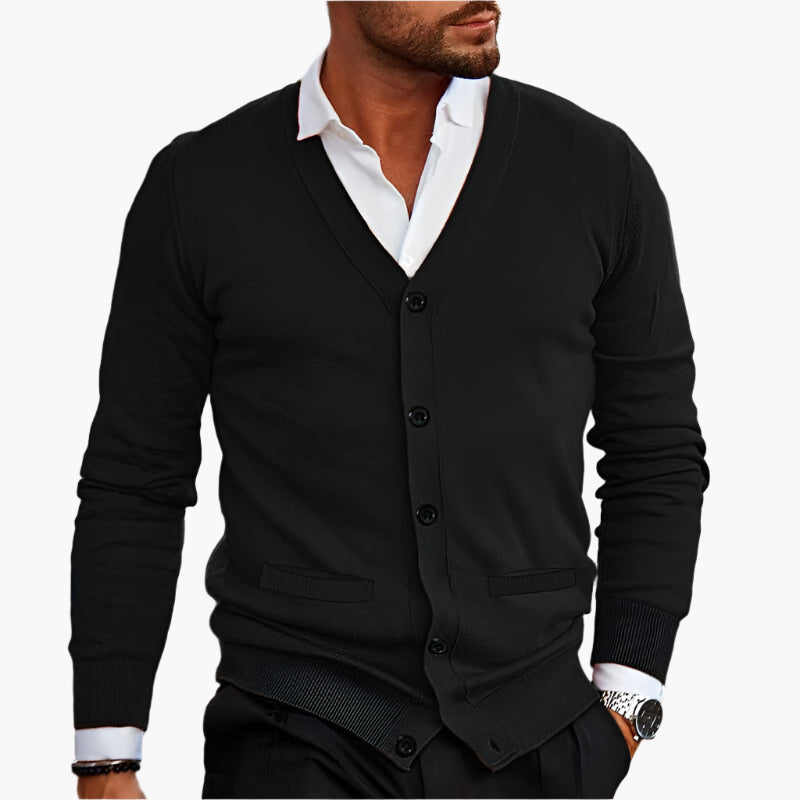 Lässiger Herren-Wintercardigan Mit V-Ausschnitt Und Knöpfen | Lange Ärmel