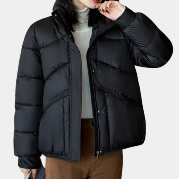 Trendige Damen Pufferjacke Mit Hohem Kragen | Reißverschluss