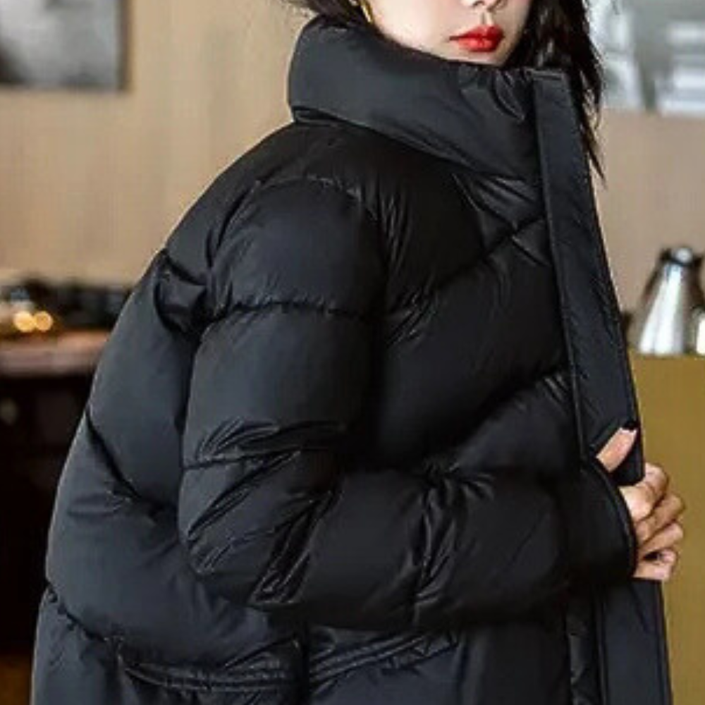 Trendige Damen Pufferjacke Mit Hohem Kragen | Reißverschluss