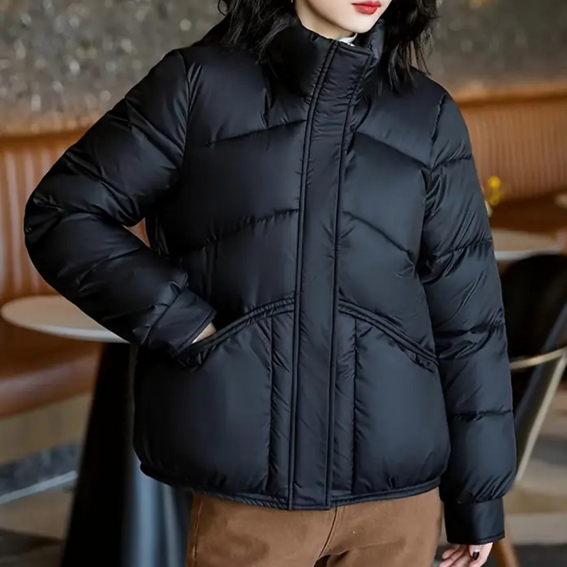 Trendige Damen Pufferjacke Mit Hohem Kragen | Reißverschluss