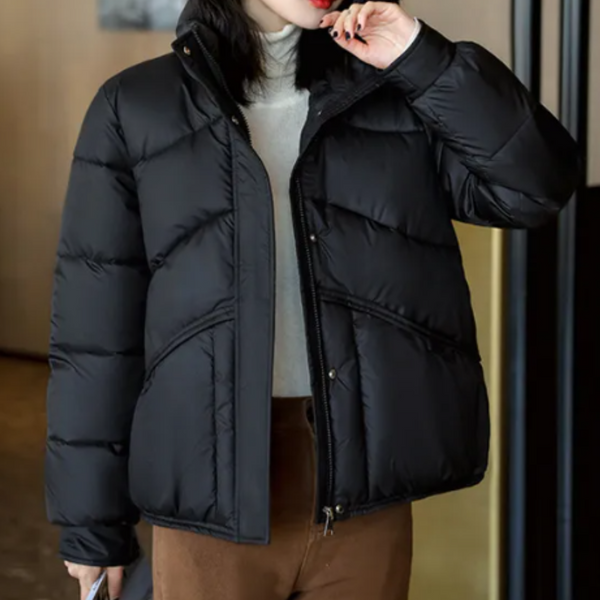 Trendige Damen Pufferjacke Mit Hohem Kragen | Reißverschluss