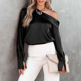 Pia - Schwarze Satinbluse