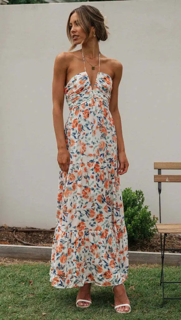 Cassiopeia - Ärmelloses Kleid mit V-Ausschnitt und Blumenmuster