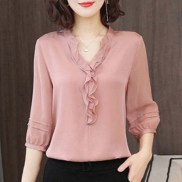Benita -  Bluse mit V-Ausschnitt und Rüschen