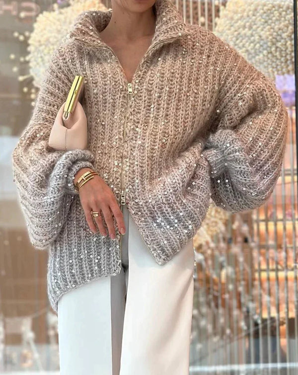Selina - Der elegante, glitzernde Seiden-Cardigan-Pullover